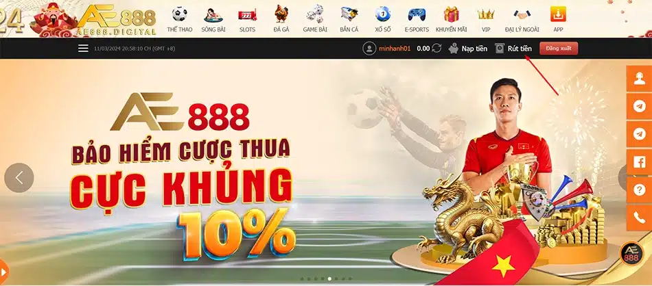 hướng dẫn Các bước rút tiền AE888 chi tiết